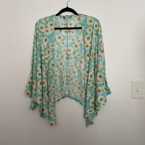 Floral Kimono Cardigan - Blue and White